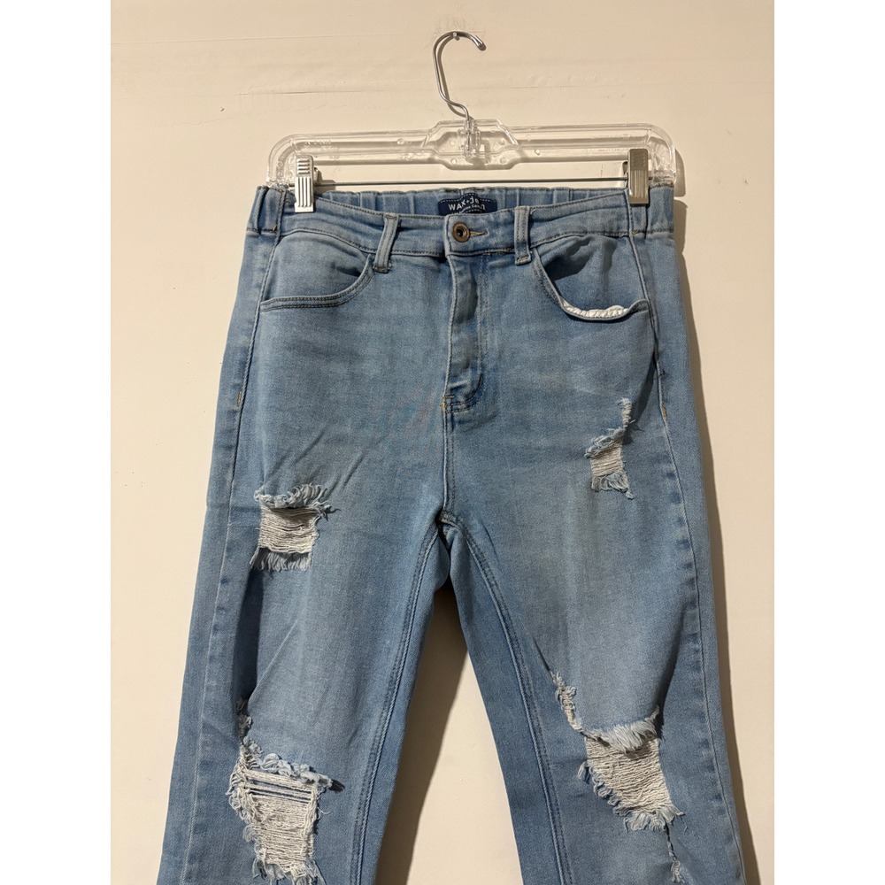 Women's Wax Jean Los Angeles Distressed Denim Joggers Light Wash High Rise M - Picture 2 of 6